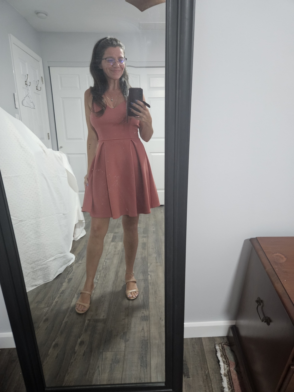 Soprano Sleeveless V-Neck Skater Dress in Dusty Rose